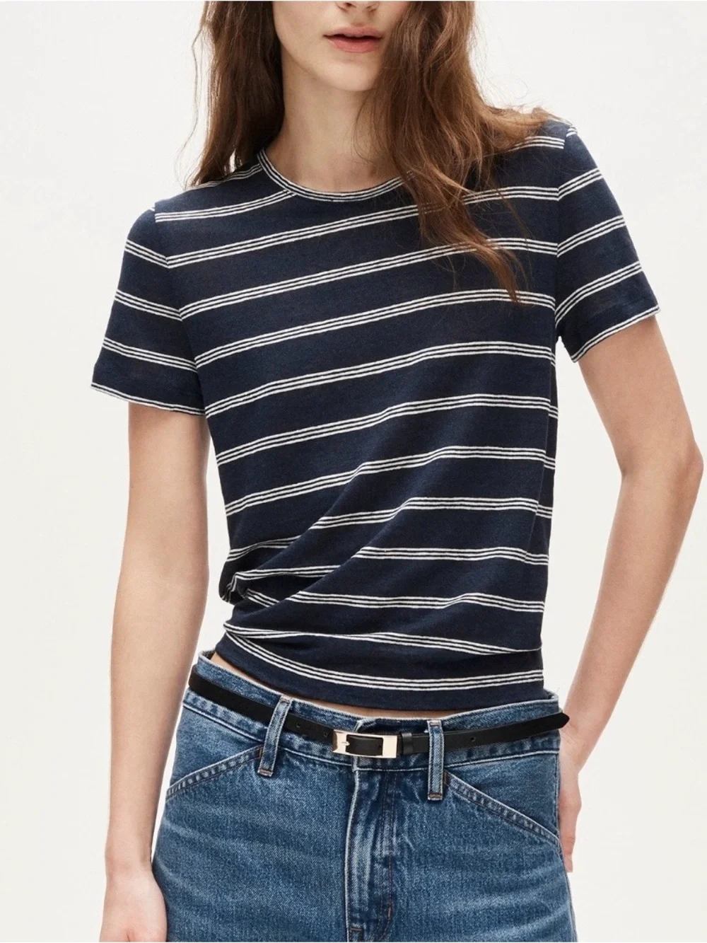 J. Crew Relaxed Linen Navy Striped T-Shirt